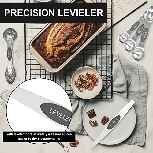  Measuring Spoons, Magnetic Measuring Spoons Set Of 8 Stainless Steel Dual Sided Teaspoon And Tablespoon Stackable With Leveler Fits In Different Spice Jars For Dry And Liquid Ingredients… (X1)