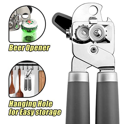  Can Opener, No-Trouble-Lid-Lift Manual Handheld Can Opener With Magnet, Smooth Edge Safe Cut For Beer/Tin/Bottle, Big Turning Knob Anti-Slip Handle Good For Seniors With Arthritis