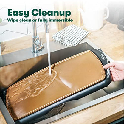 Bella Electric Ceramic Titanium Griddle, Make 10 Eggs At Once, Healthy-Eco Non-stick Coating, Hassle-Free Clean Up, Large Submersible Cooking Surface, 10.5" X 20", Copper/Black
