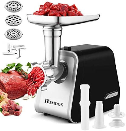  Electric Meat Grinder, 2000W Meat Grinder With 3 Grinders And Sausage Filling Tubes For Home Use, Stainless Steel Sausage Maker/Black