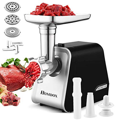  Electric Meat Grinder, 2000W Meat Grinder With 3 Grinders And Sausage Filling Tubes For Home Use, Stainless Steel Sausage Maker/Black