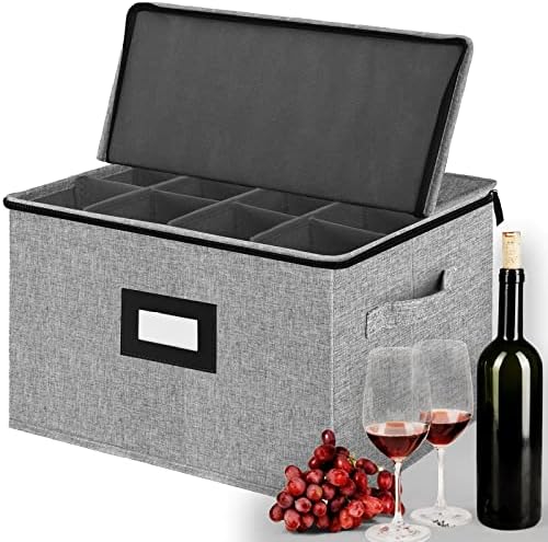  Wine Glass Storage Boxes, Stemware Storage Cases With Divider - China Storage Containers Hard Shell With Lids Holds 12 Wine Glass Or Crystal Glassware Storage Containers, Stackable With Label Window For Transport ,Protection,Moving (Dark Grey)