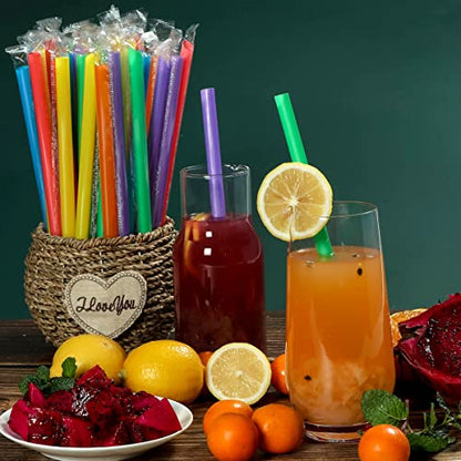  100 Pcs Individually Packaged Pointed Jumbo Smoothie Straws,Disposable Individually Wrapped Plastic Lengthen Milkshake Boba Straw (0.43" Diameter And 9.45" Long) (Colorful)