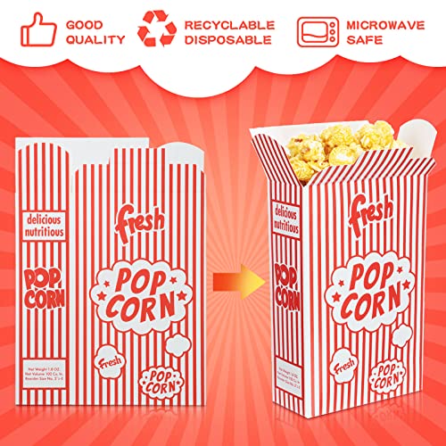  Potchen 200 Pieces Popcorn Boxes Red And White Striped Close Top Popcorn Container 1.25 Oz For Movie Party And Theater Night Supplies