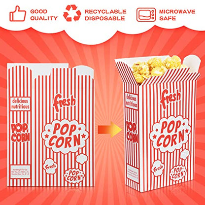  Potchen 200 Pieces Popcorn Boxes Red And White Striped Close Top Popcorn Container 1.25 Oz For Movie Party And Theater Night Supplies