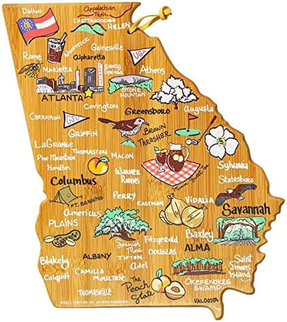  Exas State Shaped Cutting Board And Charcuterie Serving Platter With Artwork By Fish Kiss, Includes Hang Tie For Wall Display