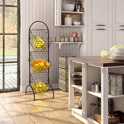  Sorbus 3-Tier Wire Market Basket Storage Stand For Fruit, Vegetables, Toiletries, Household Items, Stylish Tiered Serving Stand Baskets For Kitchen, Bathroom Organization (3 Tier)