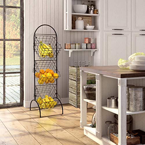  Sorbus 3-Tier Wire Market Basket Storage Stand For Fruit, Vegetables, Toiletries, Household Items, Stylish Tiered Serving Stand Baskets For Kitchen, Bathroom Organization (3 Tier)