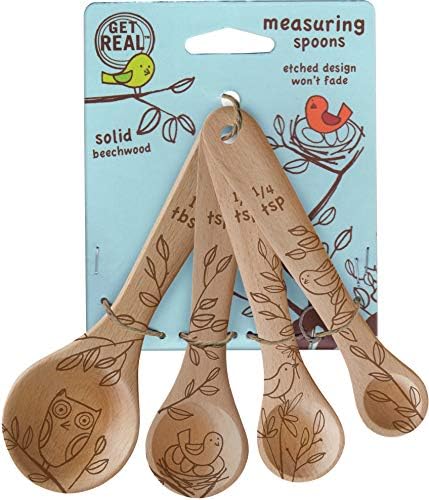  Laser Etched Beechwood Measuring Spoons | Set Of 4 | Honey Bee Design | Natural Wooden Measuring Spoons Set | Cute & Functional Kitchen Tools
