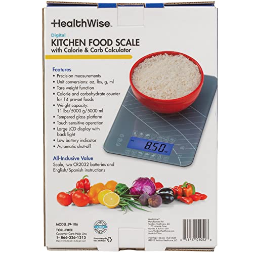  Digital Kitchen Food Scale With Calorie & Carb Calculator Tempered Glass | Precision Measurements | Unit Conversions: Oz, Lbs, G, Ml | 14 Pre-Set Foods, Gray (59-106)
