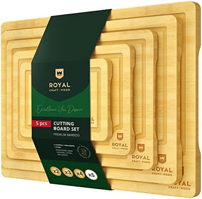 Ooden Cutting Boards For Kitchen Meal Prep & Serving - Bamboo Wood Cutting Board Set With Deep Juice Groove Side Handles - Charcuterie & Chopping Butcher Block For Meat - Kitchen Gadgets Gift (3 Pcs)