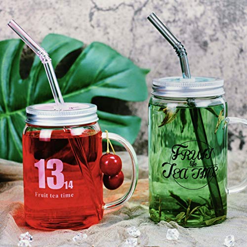  Colored Reusable Glass Straws, 8.7" X 8 Mm Healthy Straw For Beverages Tea Coffee, ECO Friendly - BPA Free, Pack Of 7 With 2 Cleaning Brush