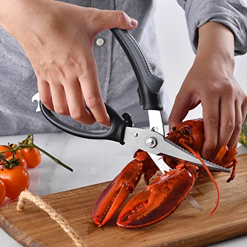  Poultry Shears Heavy Duty Professional Kitchen Scissors Stainless Steel, Easily Snipping Through Skin And Crunching Bones, Locking Hinge To Take Apart Easy To Clean Dishwasher Safe (Black Gray)