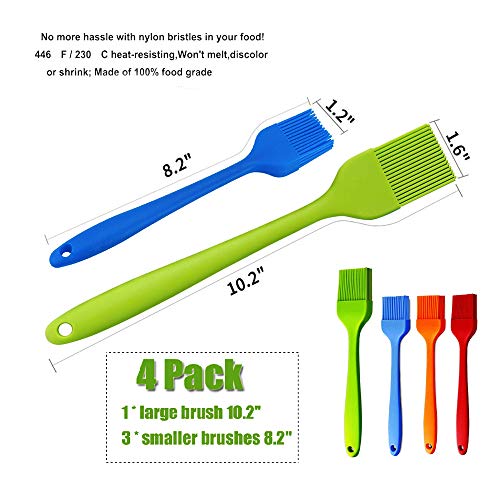  Grill Basting Brush Silicone Pastry Baking Brush BBQ Sauce Marinade Meat Glazing Oil Brush Heat Resistant, Kitchen Cooking Baste Pastries Cakes Desserts, Dishwasher Safe 4Pack