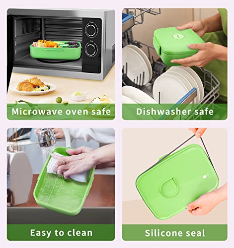  Bento Lunch Box, 5 Compartments Lunch Container For Kids & Adults With Snack Cup, Wheat Fiber Eco-Friendly Double Insulated Boxes, Dishwasher And Microwave Safe, BPA-Free (green)