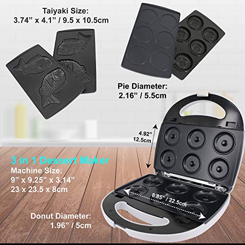  Mini-Donuts Maker, Mini-Pie And Quiche Maker, Taiyaki Maker – NEW 3 In 1 Three Slices Detachable Dessert Maker By StarBlue – White AC 110-120V 50/60Hz 700-800W