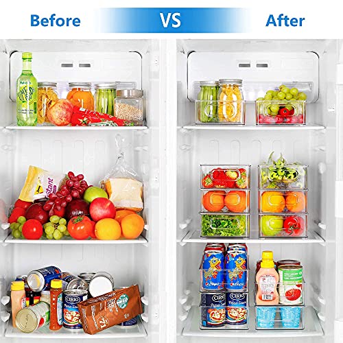  Kapebow Kitchen Storage Organizer Bins - Home Pantry Organizers 6pcs Refrigerator Organizer Bins Plastic Fridge Freezer Containers Cabinets Bin BPA Free Clear Plastic Pantry Storage Racks