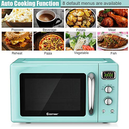  Retro Countertop Microwave Oven, 0.9Cu.ft, 900W Microwave Oven, With 5 Micro Power, Defrost & Auto Cooking Function, LED Display, Glass Turntable And Viewing Window, Child Lock