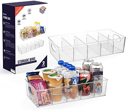  Plastic Pantry Organization And Storage Bins With Removable Dividers – XL Perfect Kitchen Organization Or Kitchen Storage – Refrigerator Organizer Bins, Cabinet Organizers, 2 Pack