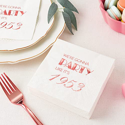 70th Birthday Cocktail Napkins Rose Gold For Women 70th Birthday Party Decorations For Cake Dessert Berverage Table, 70th Birthday Party Supplies,50 Pcs Disposable Napkins, 3-Ply