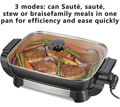  12x15" Nonstick Ceramic Electric Skillet - With Removable Pan, Adjustable Temperature, Reversible Design