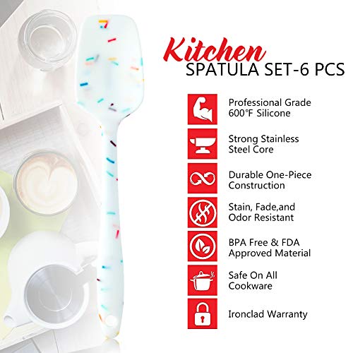  Hebaking Silicone Spatula Set, 6 Piece Heat Resistant Rubber Spatulas Set For Baking Cooking And Mixing Kitchen Utensils Seamless One Piece Spatula With Stainless Steel Core, Nonstick Dishwasher Safe
