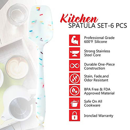  Hebaking Silicone Spatula Set, 6 Piece Heat Resistant Rubber Spatulas Set For Baking Cooking And Mixing Kitchen Utensils Seamless One Piece Spatula With Stainless Steel Core, Nonstick Dishwasher Safe