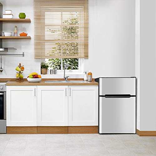  3.2 Cu.FT Mini Fridge With Freezer, Dual Door Refrigerator With Adjustable Temperature & Removable Glass Shelves, Mini Fridge For Dorm, Office, Bedroom, Kitchen(Grey)