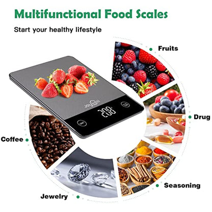  Food Scale, 22lb Digital Kitchen Scale Food Ounces And Grams For Weight Loss, Baking And Cooking, Premium Stainless Steel Food Weight Scale With LED Display, Batteries Included, Black