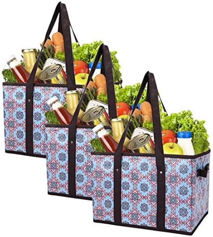  Reusable Grocery Bags Set Durable Heavy Duty Tote Bag Collapsible Grocery Shopping Box Bag With Reinforced Bottom