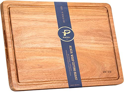  Cutting Board, Wood Cutting Boards For Kitchen,Acacia Wood Cutting Board With Handle,Wooden Chopping Board With Juice Groove For Meat And Vegetables,17x12inches