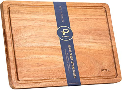 Cutting Board, Wood Cutting Boards For Kitchen,Acacia Wood Cutting Board With Handle,Wooden Chopping Board With Juice Groove For Meat And Vegetables,17x12inches