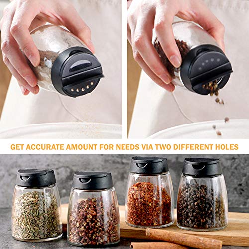  4+1PCS Glass Spice Jars With Shaker Pour Lid, Seasoning Shakers Glass Bottles Spice Shakers Salt & Pepper Shaker Container Set With Gift Grinder Fits In Home,Kitchen,Barbecue (4)