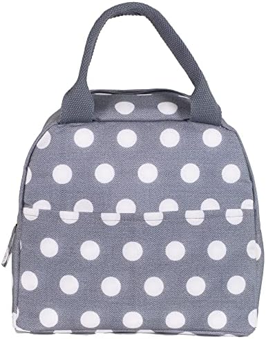  Teel Mill & Co Insulated Lunch Tote Bag For Women, Large Capacity Cooler Lunch Box, Cute Lunch Bag For Adults, Mini Cooler With Zipper Closure, Pockets, And Sturdy Handles (Black Dots)