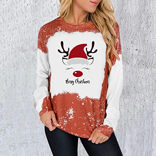  Womens 2022 Fall Fashion Tops Cute Loose Tops Sweatshirts Long Sleeve Christmas Print Plus Size Pullover Top Fall