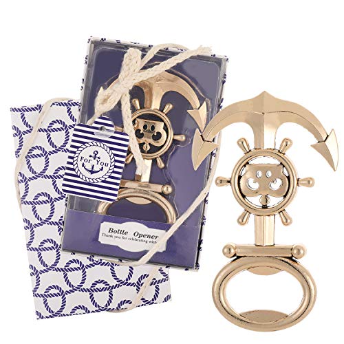  24 Pcs Anchor Bottle Opener Wedding Favor Nautical Themed Anchor & Wheel Beer Bottle Opener Party Favors For Guests Boxed Souvenir Gift Favor For Beach Wedding Baby Bridal Shower (Blue Anchor, 24)