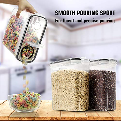  Cereal Storage Containers Set, Large BPA Free Plastic Airtight Food Storage Containers 4L /135.3oz For Cereal, Flour, Sugar, 6 Piece Set Cereal Dispensers With 20 Labels & Marker, Black