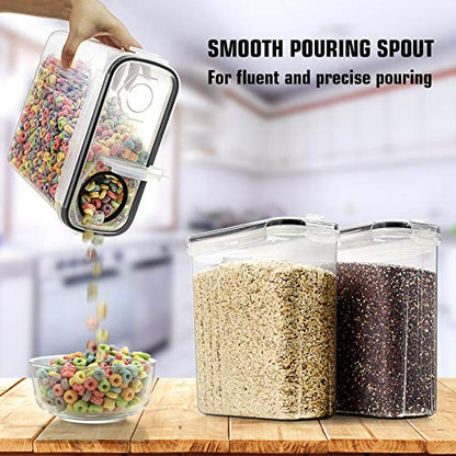  Cereal Storage Containers Set, Large BPA Free Plastic Airtight Food Storage Containers 4L /135.3oz For Cereal, Flour, Sugar, 6 Piece Set Cereal Dispensers With 20 Labels & Marker, Black