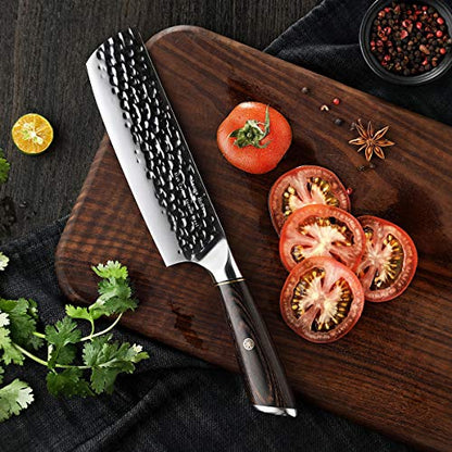  Damascus Nakiri Knife 7", Heavy Duty Kitchen Knife For Meat And Vegetable, High Carbon Stainless Steel & Pakkawood Handle, Magnetic Box, Amazing Gift Option.