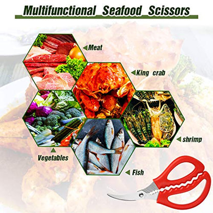  Kitchen Seafood Scissors Multifunctional Stainless Steel Shears Seafood Fish Crab Shrimp Lobster Scissors For Kitchen Seafood Peeling Tools (3, Red)