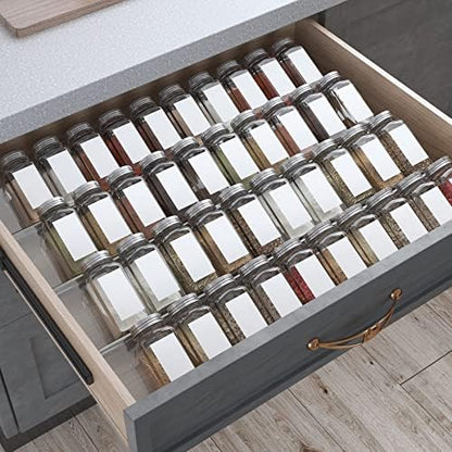  Spice Drawer Organizer, 4 Tiers 2 Set Clear Acrylic Slanted In Drawer Seasoning Jars Insert, Expandable From 13" To 26", Hold Up 56 Spice Jars Kitchen Drawer Countertop Rack Tray (Jars Not Include)