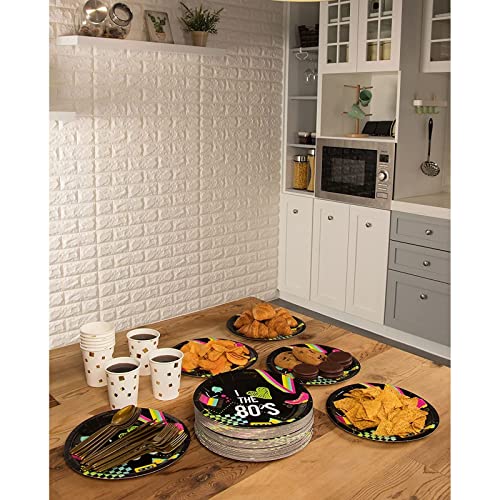  80-Pack Retro 80s Party Plates For I Love The 1980s Birthday Supplies (Black, 9 In)