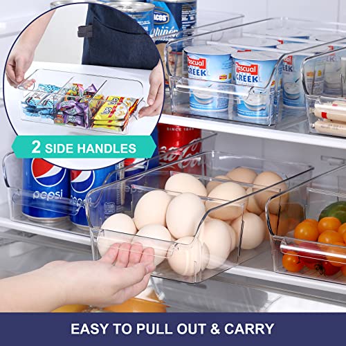  Set Of 8, Stackable Clear Bins With Removable Dividers - Food Snack Organizer, Pantry Organization And Storage - Plastic Home Containers - Refrigerator, Fridge, Kitchen Cabinet Organizing Bins