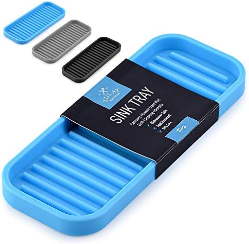  (9x3.5) Silicone Sponge Holder For Kitchen Sink - Flexible Multipurpose Kitchen Soap Tray Sponge Holder - Sink Organizer Tray For Kitchen, Bathroom, Makeup, Trinkets & More (Gray)