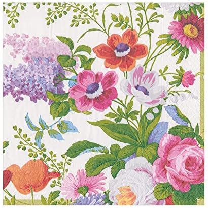  Edwardian Garden Flower Party Paper Cocktail Napkins In Ivory, Two Packs Of 20