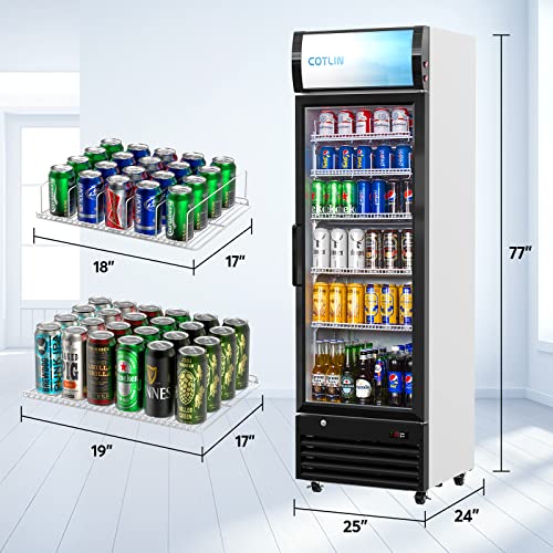  Glass Door Merchandiser Refrigerator With LED Lighting, 12.5 Cu.ft Commercial Beverage Cooler, Extra Adjustable Shelves And Drink Organizers, ETL NSF Approved