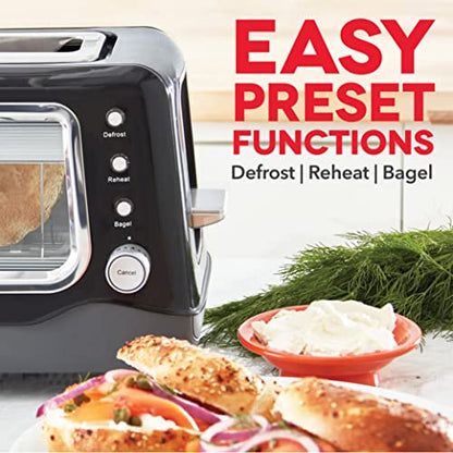 Dash Clear View Toaster: Extra Wide Slot Toaster With See Through Window - Defrost, Reheat + Auto Shut Off Feature For Bagels, Specialty Breads & Other Baked Goods - Black