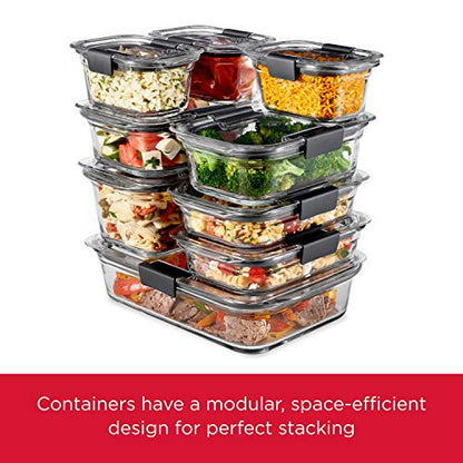 Rubbermaid 8-Piece Brilliance Glass Food Storage Containers With Lids For Lunch, Meal Prep, And Leftovers, Dishwasher And Oven Safe, Clear/Grey