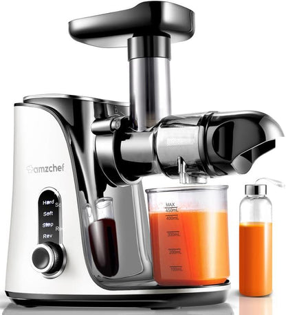  Juicer Machines,AMZCHEF Slow Masticating Juicer Extractor, Cold Press Juicer With Two Speed Modes, Travel Bottle(500ML),LED Display, Easy To Clean Brush & Quiet Motor For Vegetables&Fruits,Gray