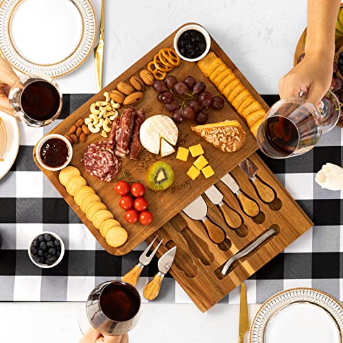  Acacia Wood Cheese Board & Knife Set Extra Large Charcuterie Boards Set & Accessories House Warming Gift Perfect Choice For Christmas Wedding
